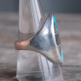 Vintage Sterling Abalone and Turquoise Inlay Ring 9.5