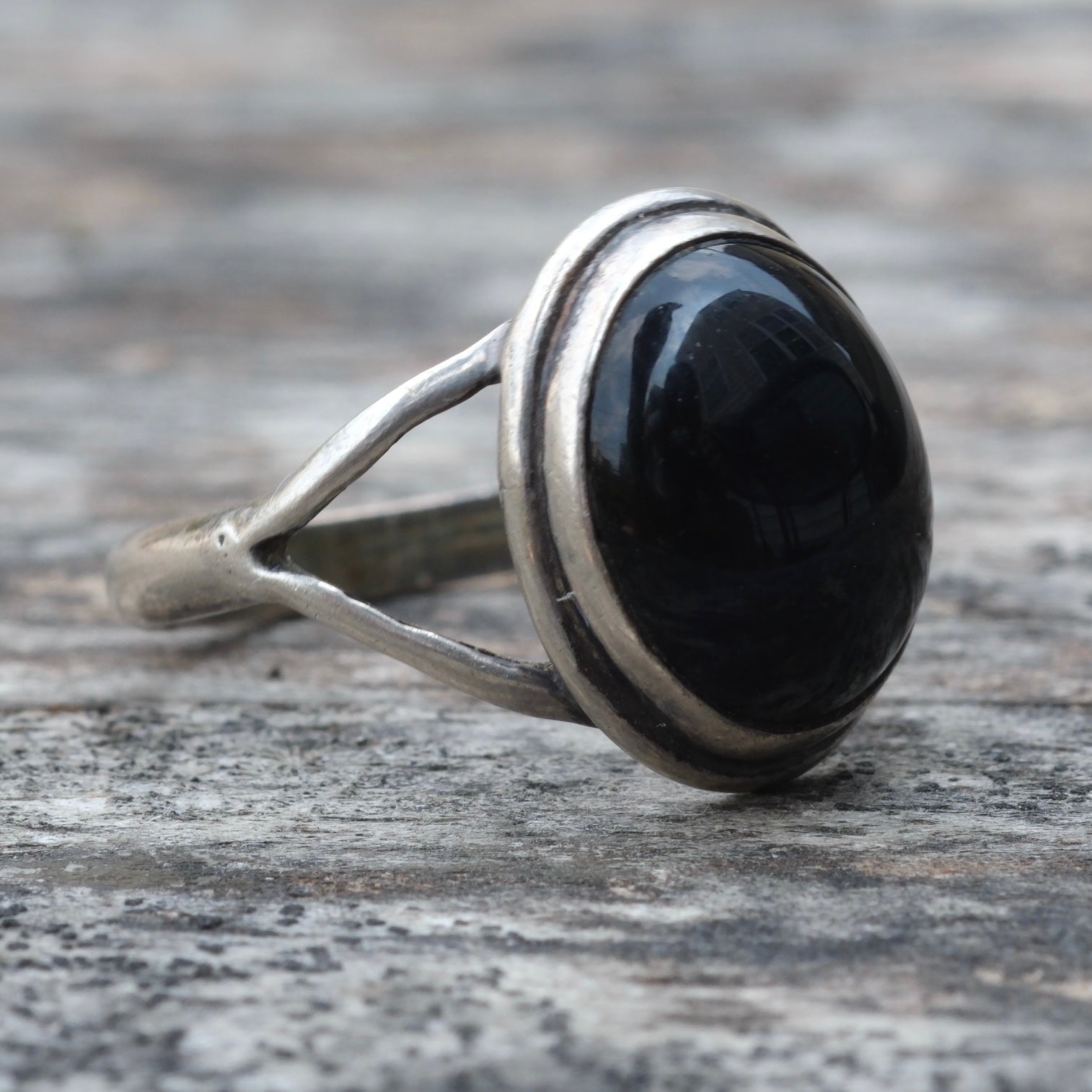 Vintage Sterling Onyx Ring 5.25