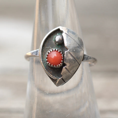 Vintage Sterling Coral Feather Ring 6.75
