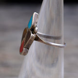 Vintage Sterling Turquoise Coral and Shell Inlay Ring  4