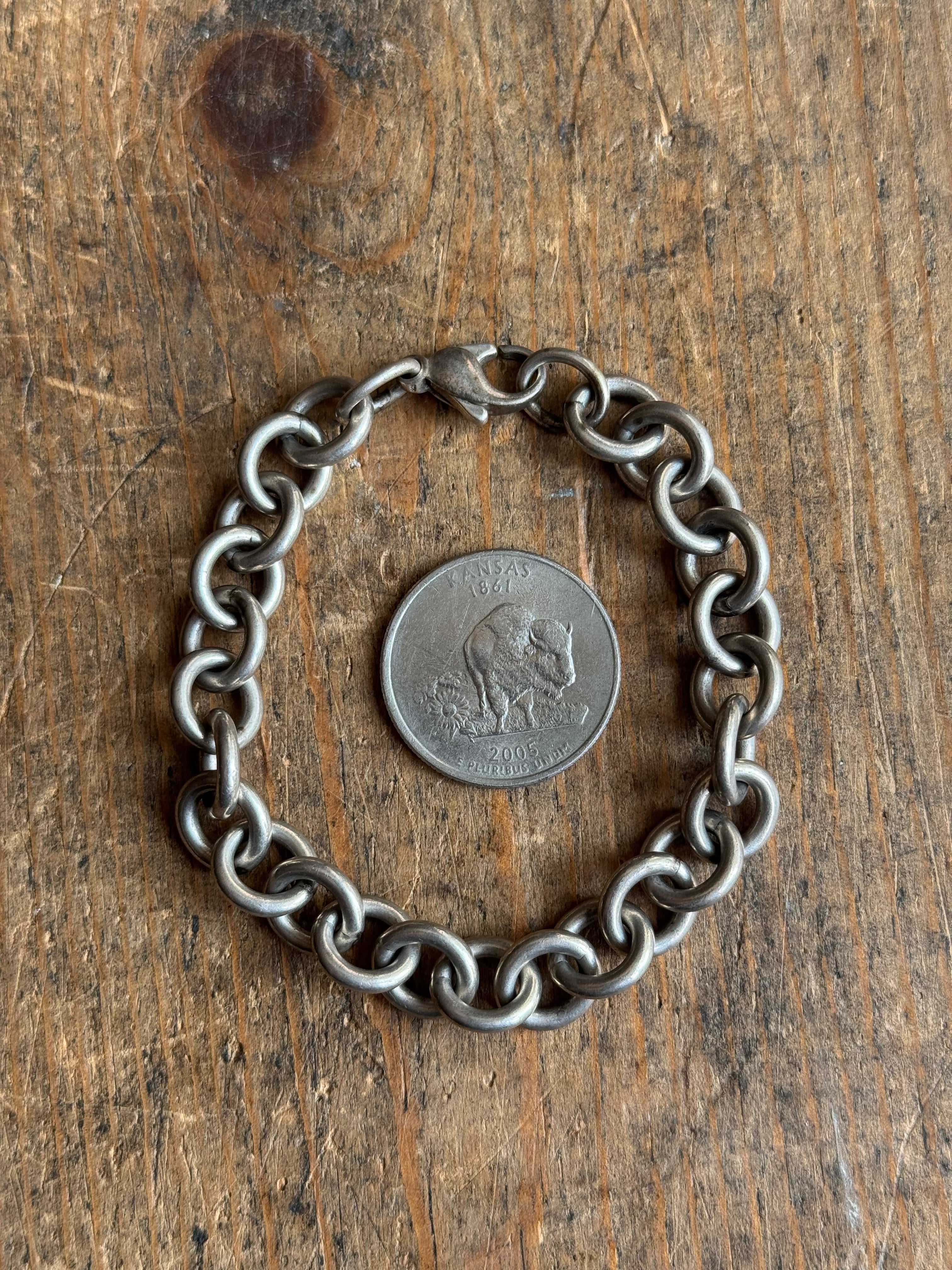 Vintage Sterling Silver 7” Chunky Round Cable Chain Bracelet