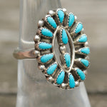 Vintage Sterling Turquoise Cluster Ring 6.25
