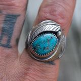 Vintage Sterling Turquoise Feather Ring 10.5