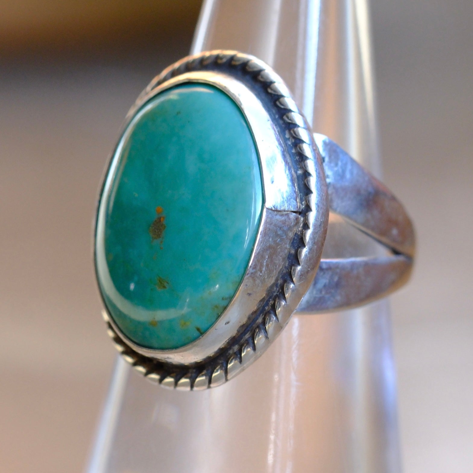 Vintage Sterling Turquoise Roper Ring 5.75