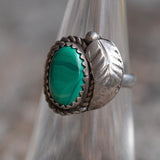 Vintage Sterling Malachite Feather Ring 4.75