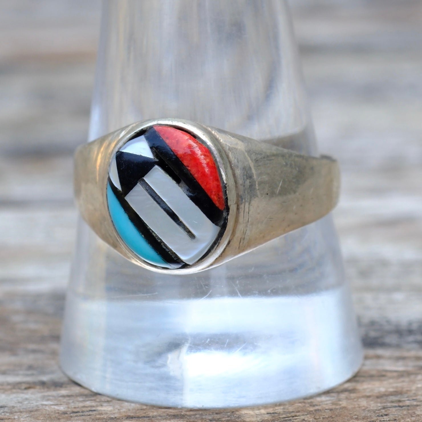 Vintage Sterling Zuni Inlay Ring 11