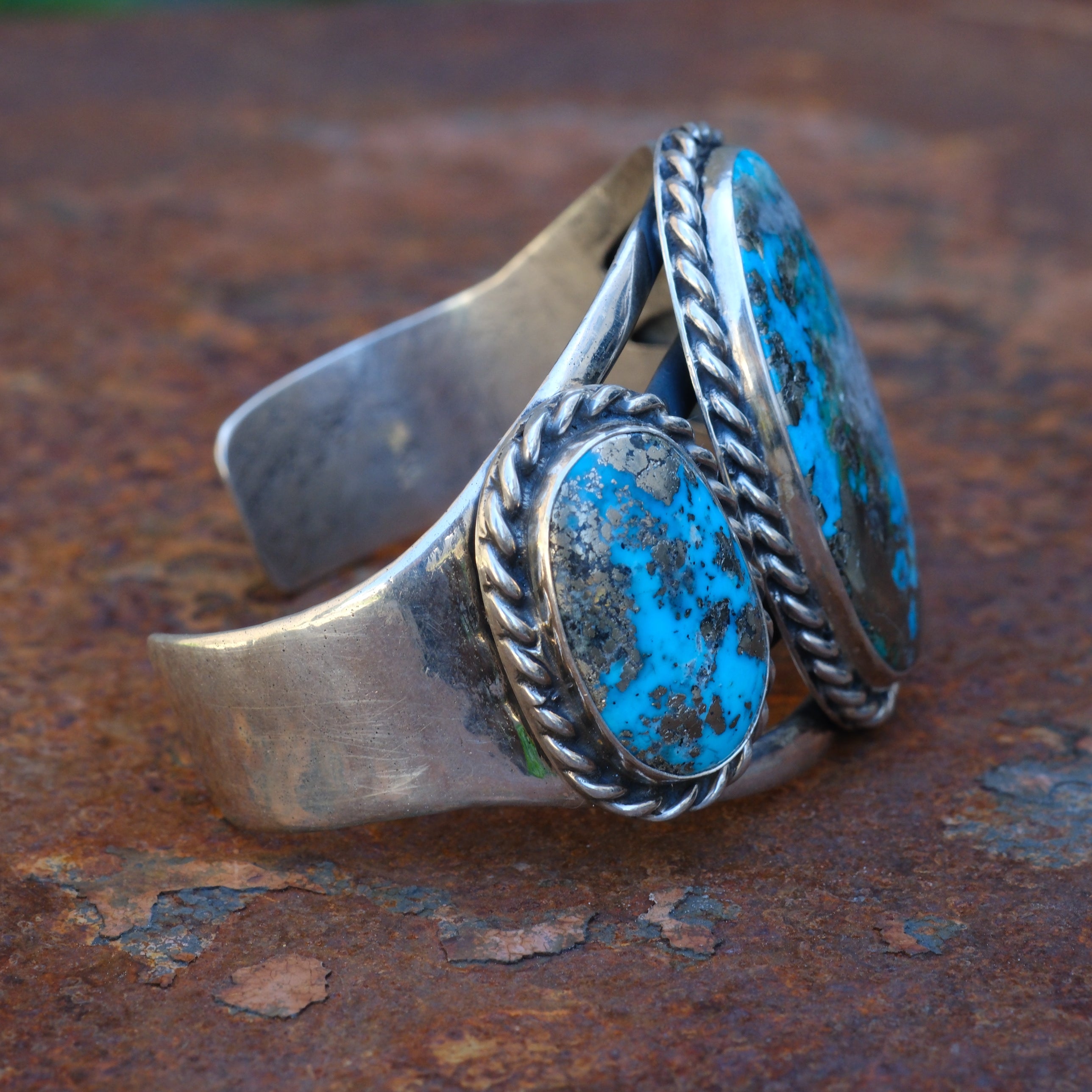 Huge 3-Stone Turquoise Cuff Bracelet