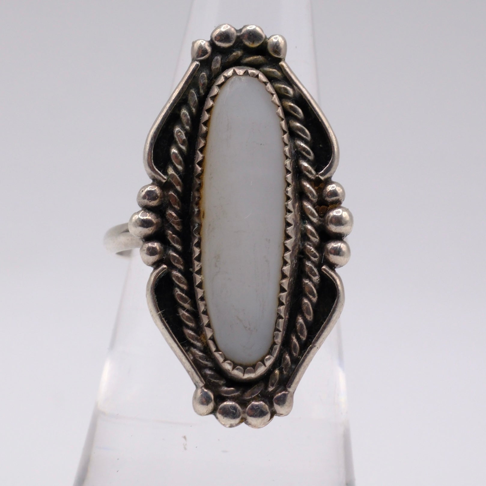 Vintage Sterling Mother Of Pearl Ring 5.25