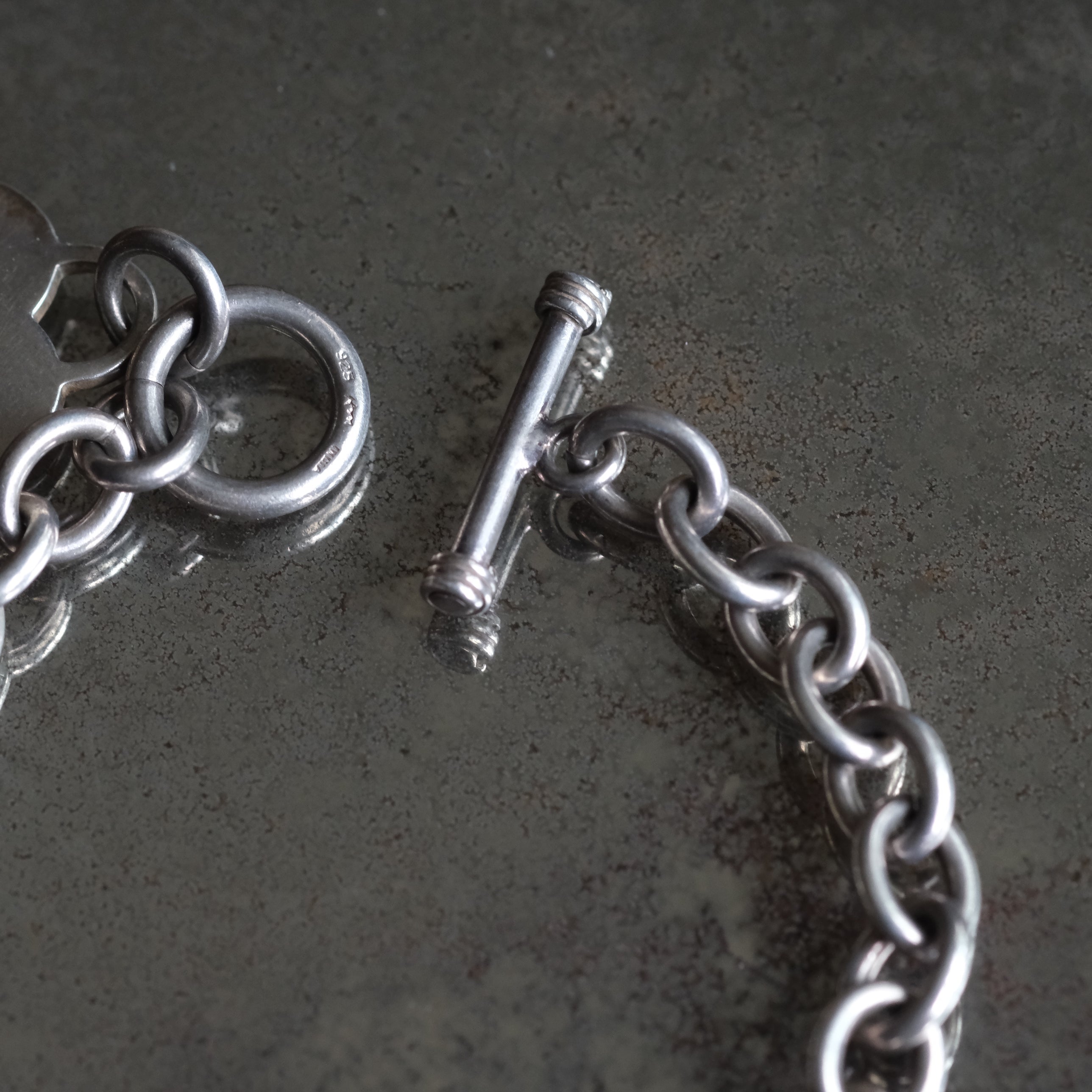 Vintage Sterling Rolo Link Heart ID Bracelet 7.75"