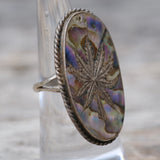 Vintage Sterling Abalone Sweet Leaf Ring 6.5