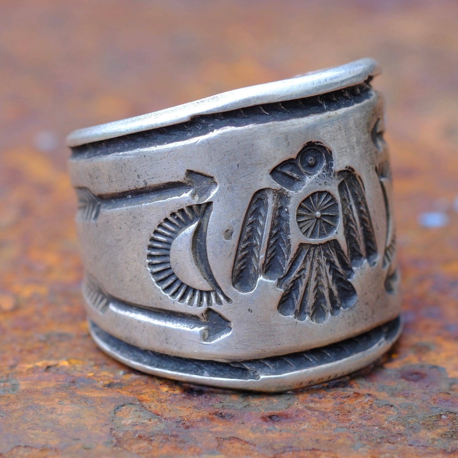 Heavy Ingot Stamped Thunderbird Cigar Band Ring 11