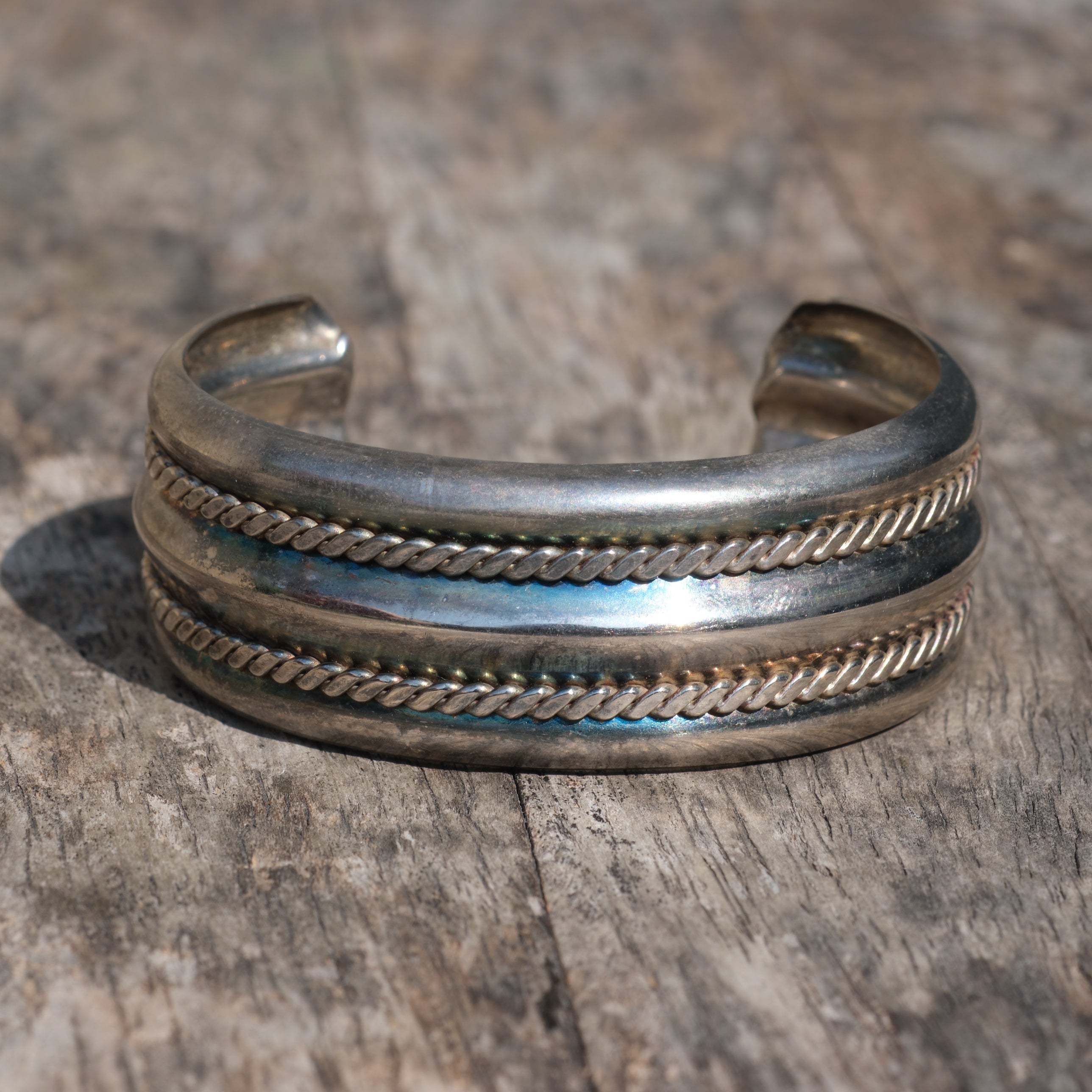 Vintage Sterling Silver Pressed Rope Cuff