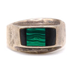 Vintage Sterling Onyx and Malachite Inlay Band 14