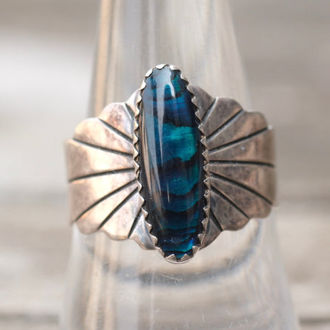 Vintage Sterling Abalone Ribbed Band Ring 9