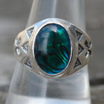 1980's Vintage Sterling Abalone Stamped Arrows Ring