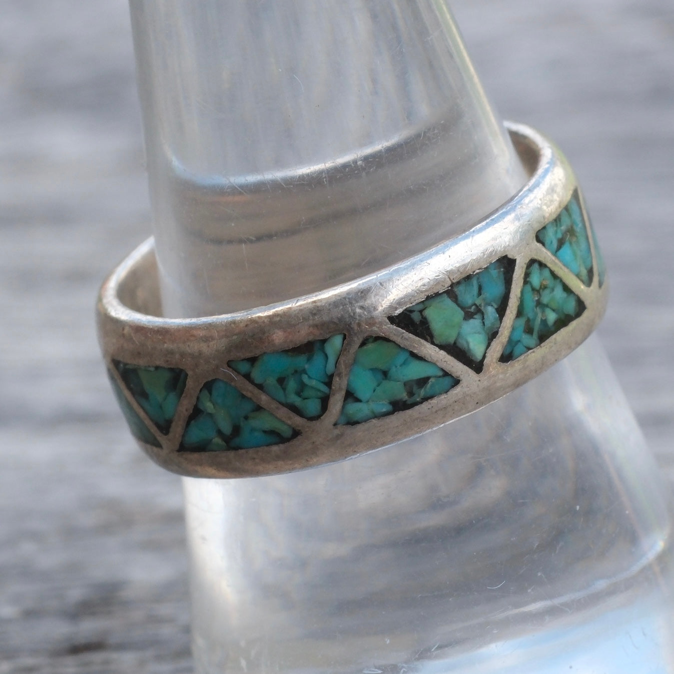 Vintage Sterling Turquoise Inlay Band Ring 9