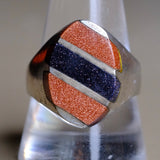 Vintage Sterling Goldstone Inlay Striper Ring 11.25