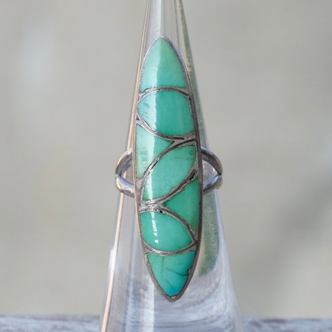 Vintage Sterling Turquoise Inlay Ring 4.75