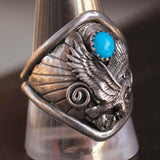 Vintage Sterling Turquoise Eagle Ring 11.75