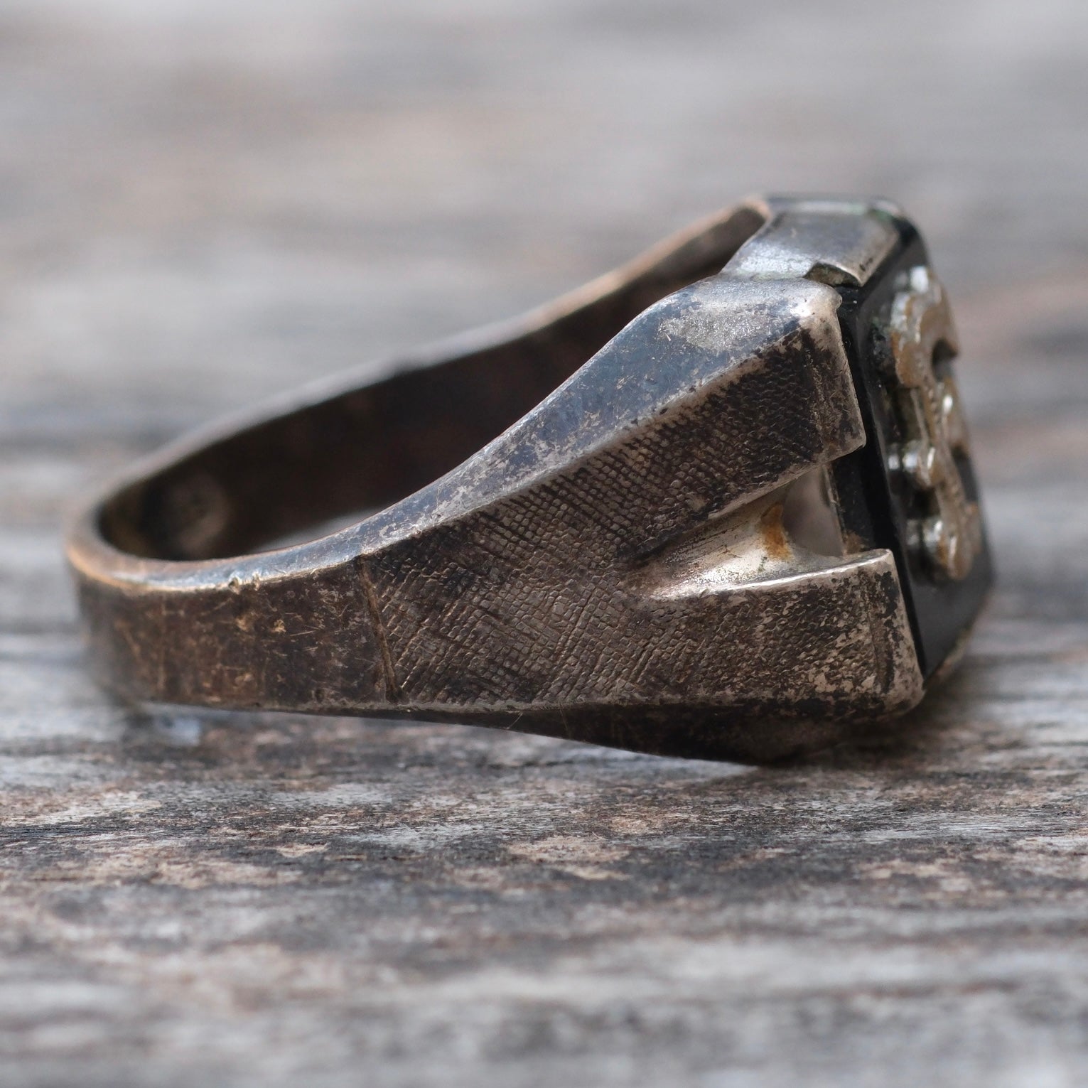 Vintage Sterling F Initial Signet Ring 10.5