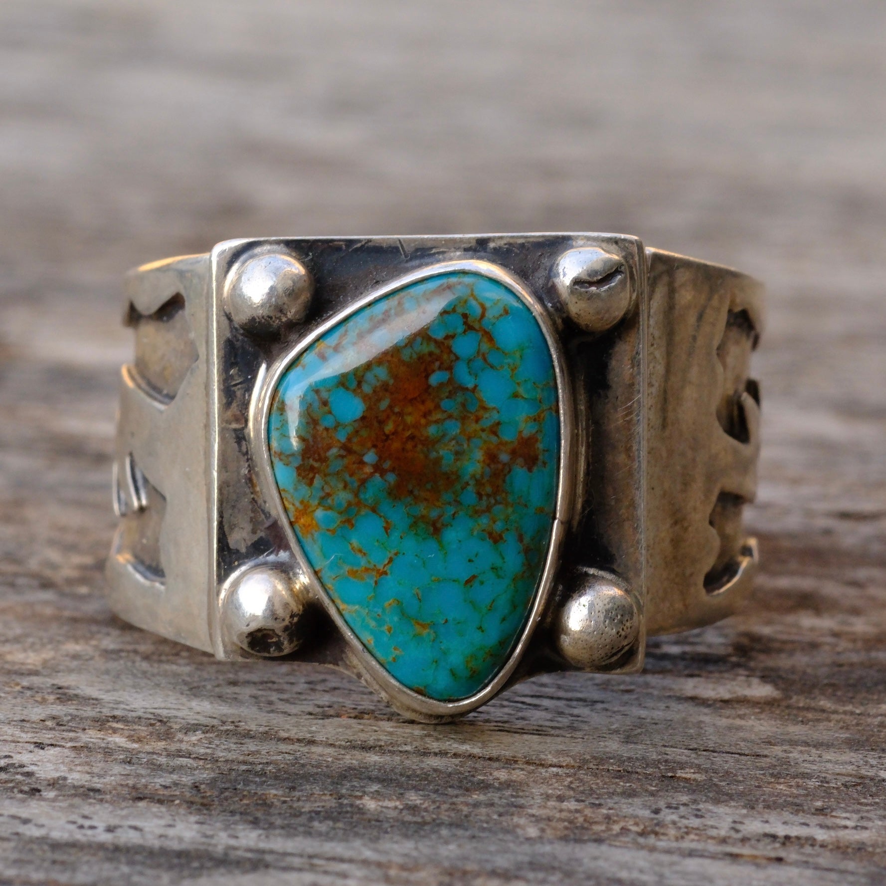 Sterling Silver Stamped Band Turquoise Ring 13.75
