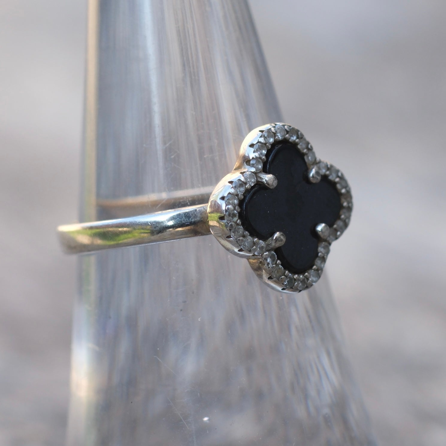 Sterling Silver Clover CZ Ring 6