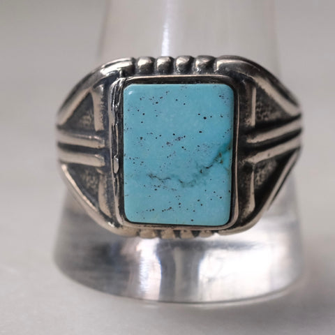 Vintage Sterling Turquoise Trading Post Ring 12.25