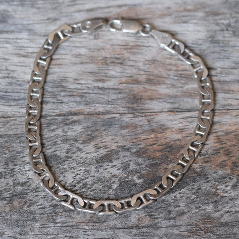 Vintage Sterling Silver Mariner Chain Bracelet