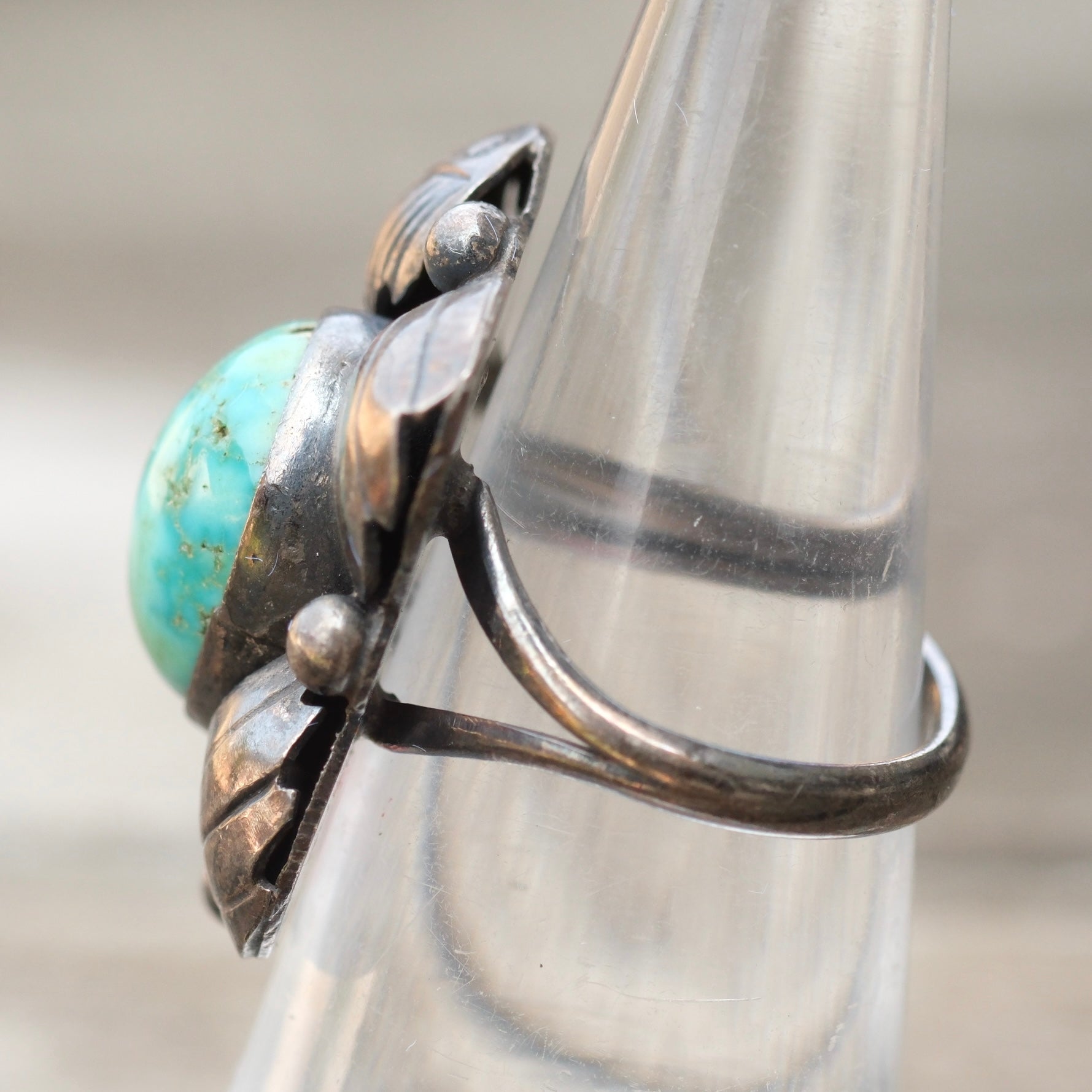 Vintage Sterling Turquoise Feather Ring 5.5