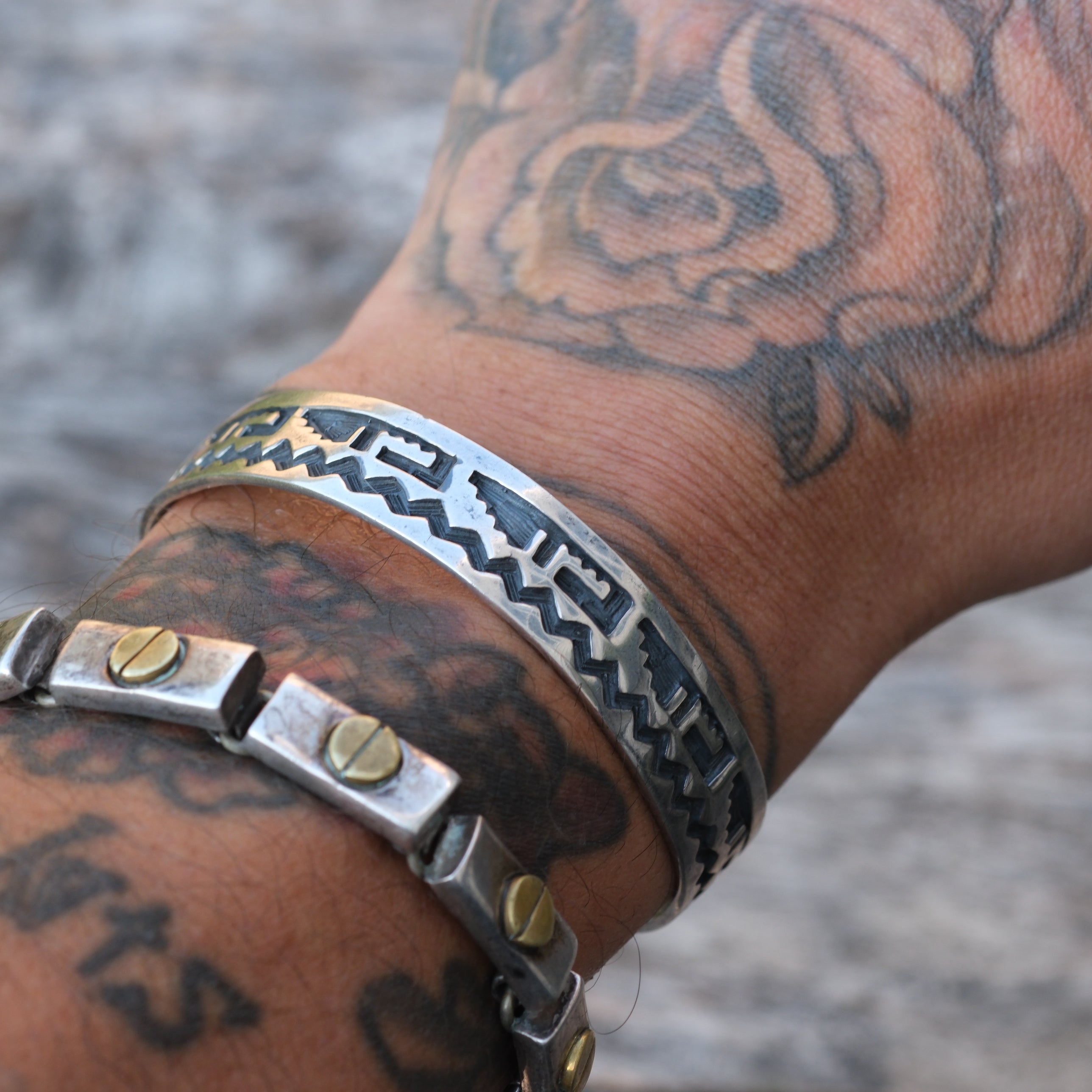 Vintage Sterling Silver Etched Cuff