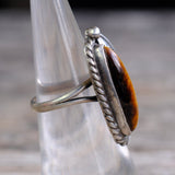 Vintage Sterling Tigers Eye Feather Ring 5.5
