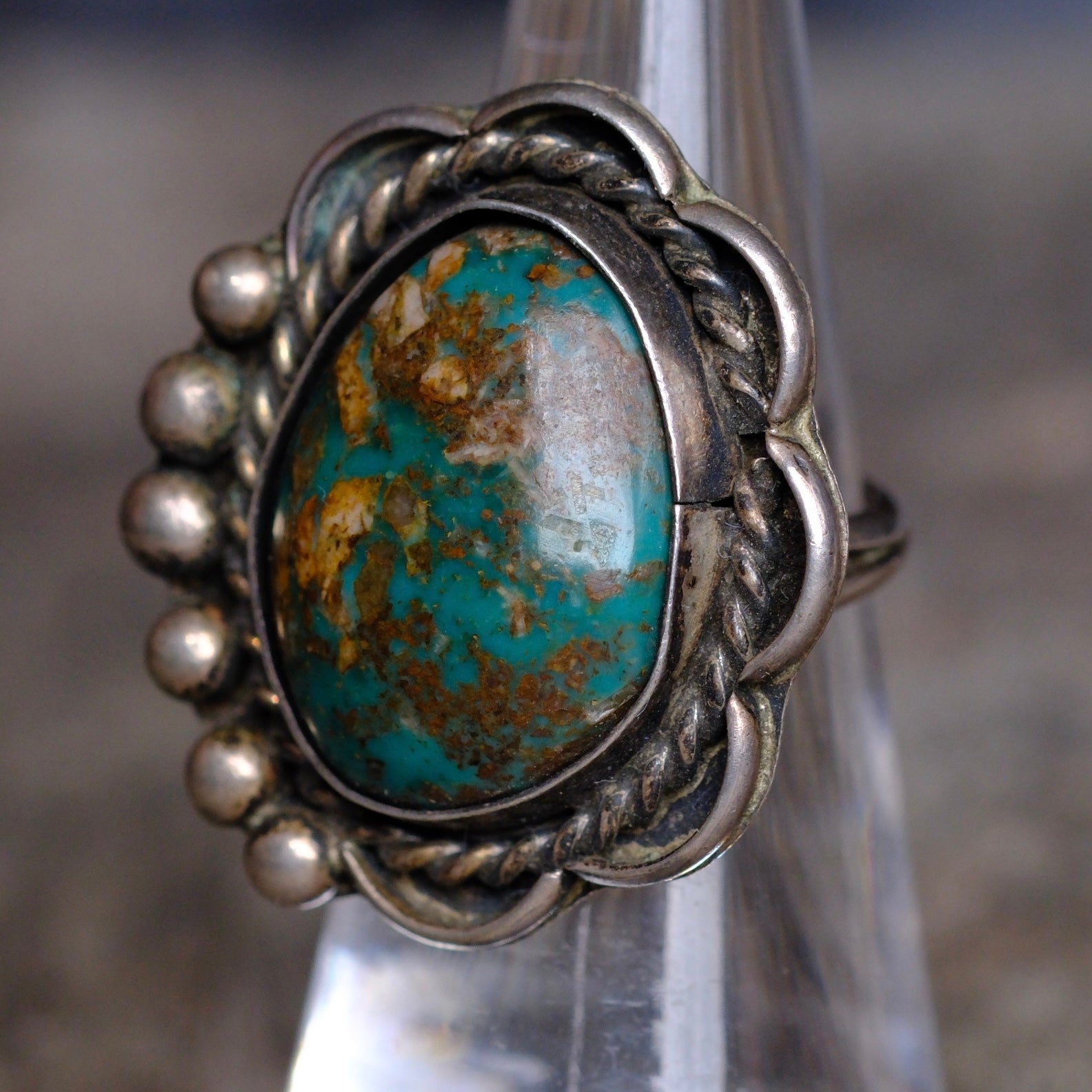 Vintage Sterling Turquoise Florette Ring 5