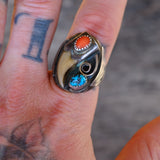 Vintage Sterling Turquoise and Coral Claw Ring 11.75