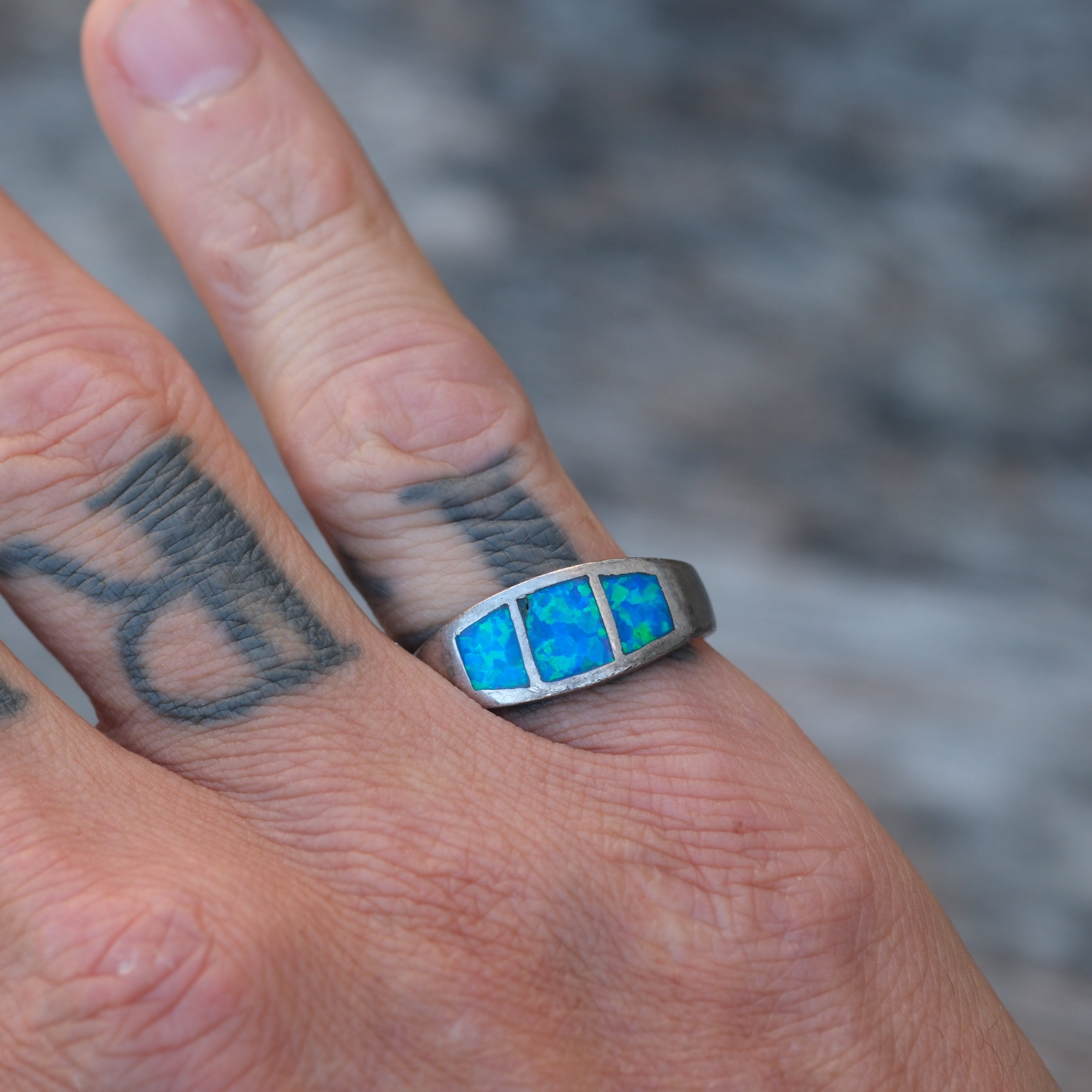 Vintage Sterling Opalite Inlay Band 8.5