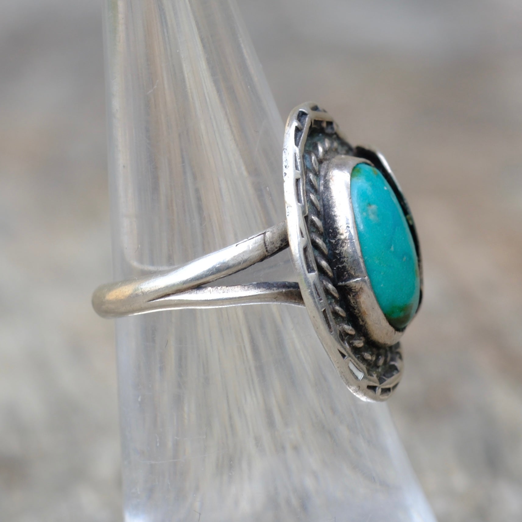 Vintage Sterling Turquoise Feather Ring 5.75