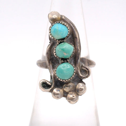 Vintage Sterling 3-Stone Turquoise Ring 5.5