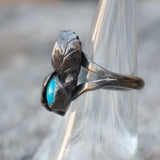 Vintage Sterling Turquoise and MOP Feather Ring 6.25