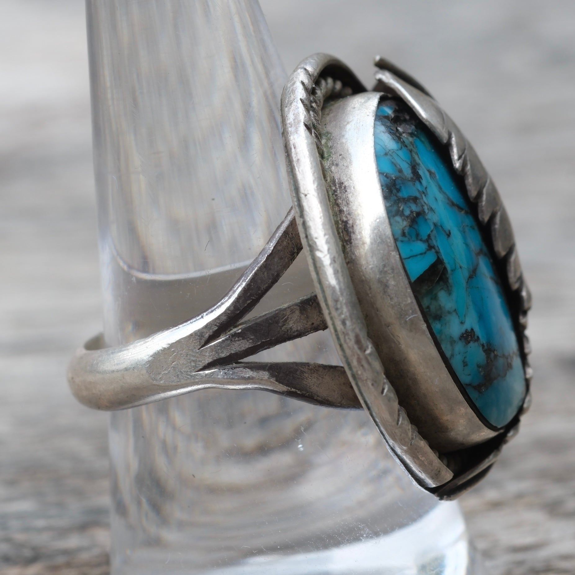 Vintage Sterling Turquoise Feather Ring 9.25