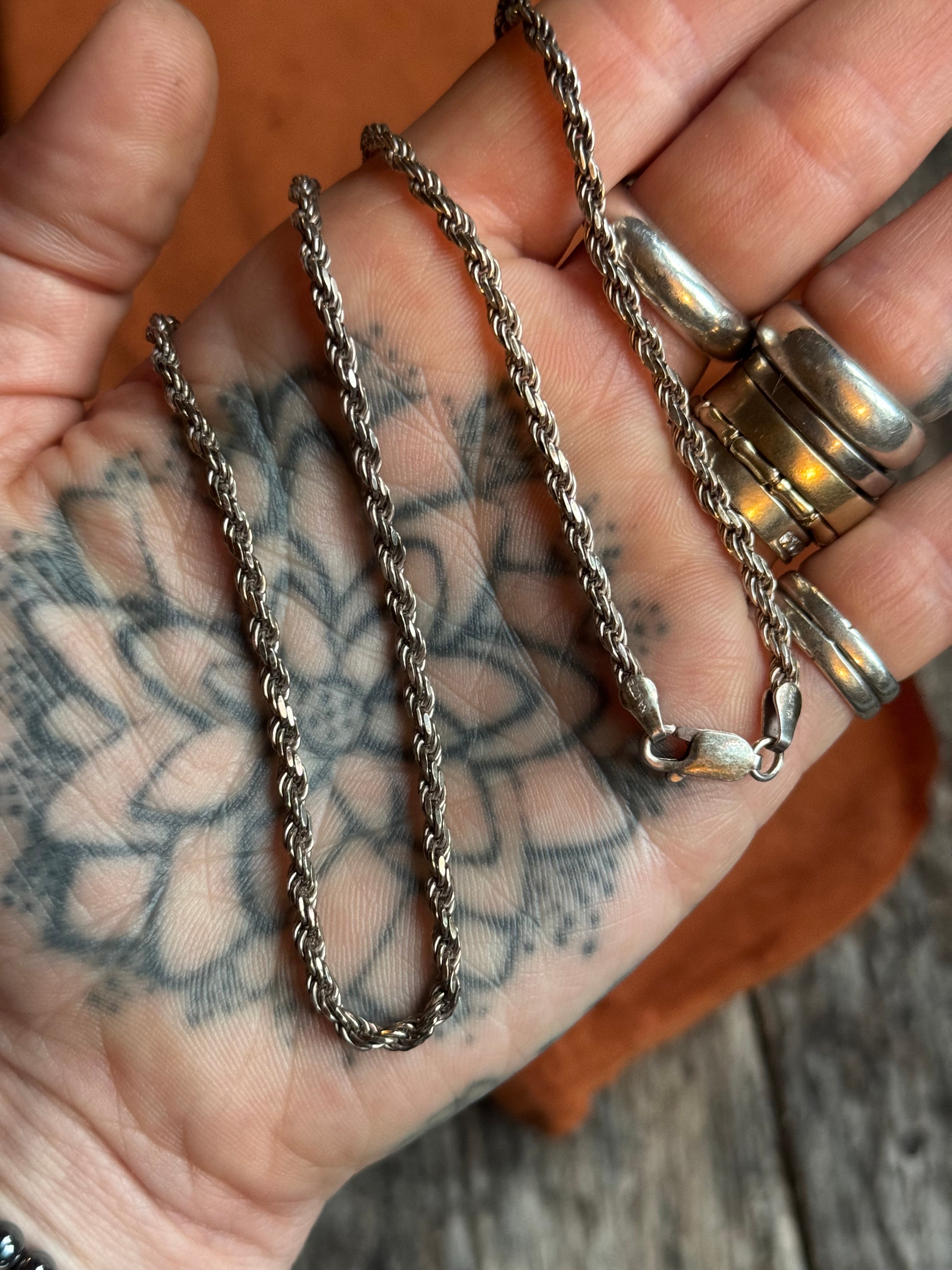 Vintage Sterling Silver 24” Rope Chain