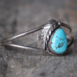 Vintage Sterling Turquoise Feather Cuff