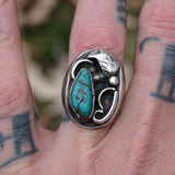 Vintage Sterling Turquoise Feather Ring 8.5