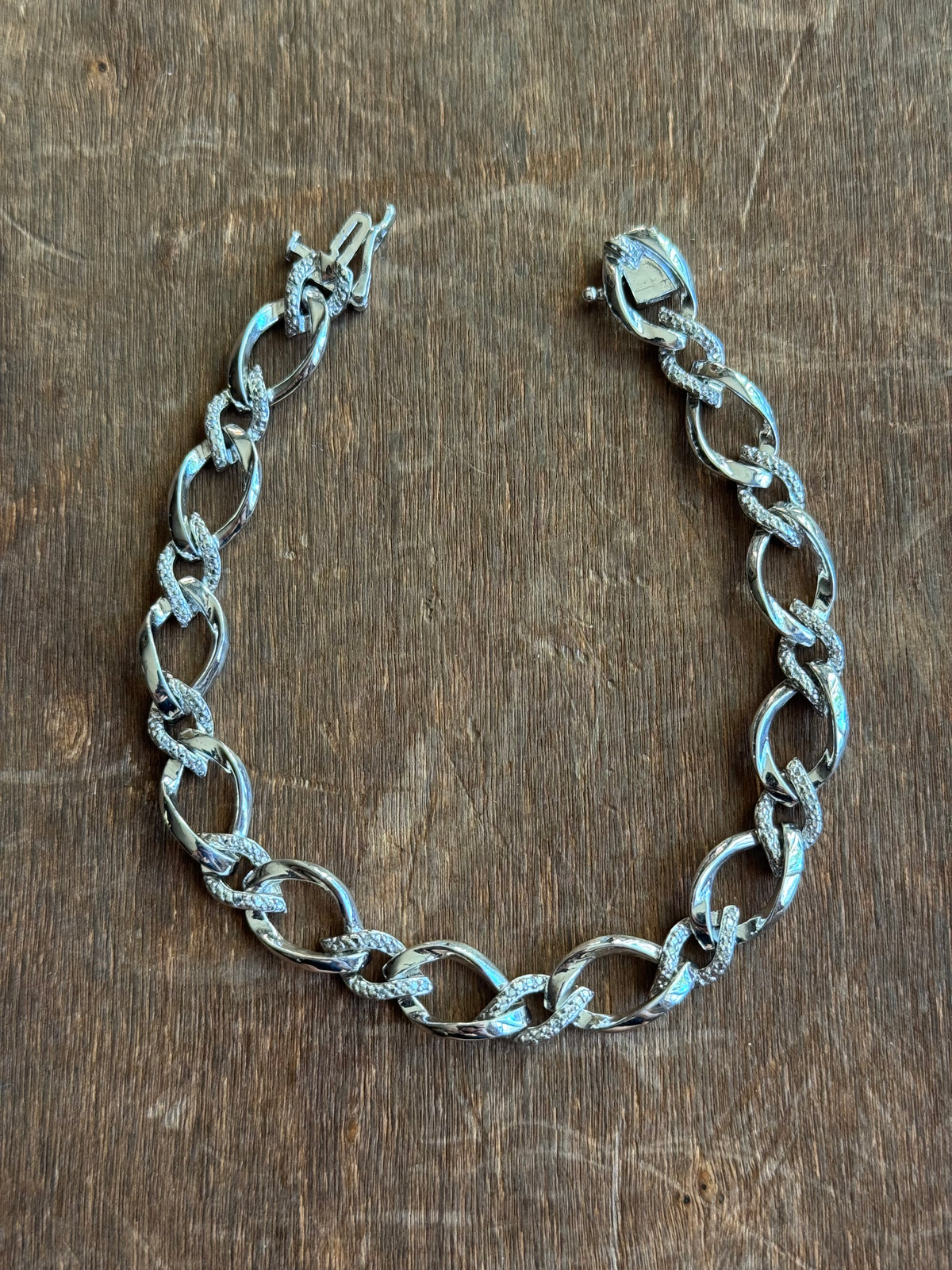 Vintage Sterling Silver 7.5” CZ Short & Long Chain Bracelet