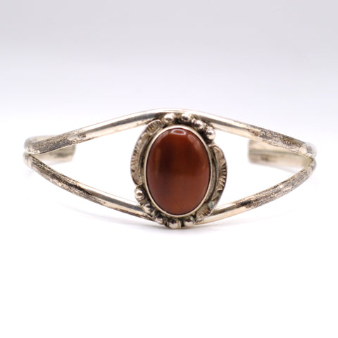 Vintage Sterling Red Agate Cuff Bracelet 6.5"