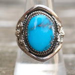Vintage Sterling Turquoise Feather Ring 9.75