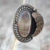 Vintage Sterling mother Of Pearl Feather Ring 6.75