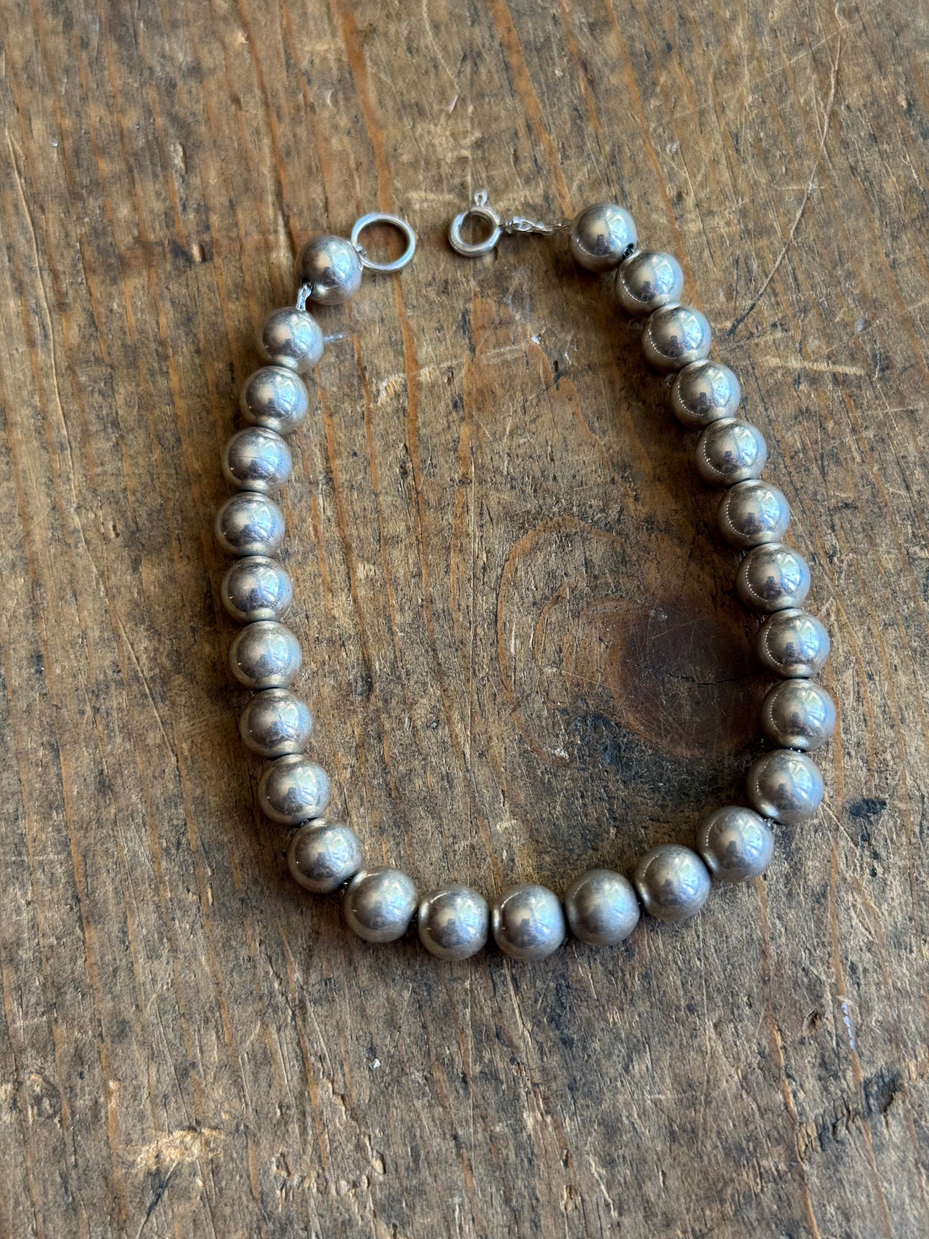 Vintage Sterling Silver Bead Bracelet 8"