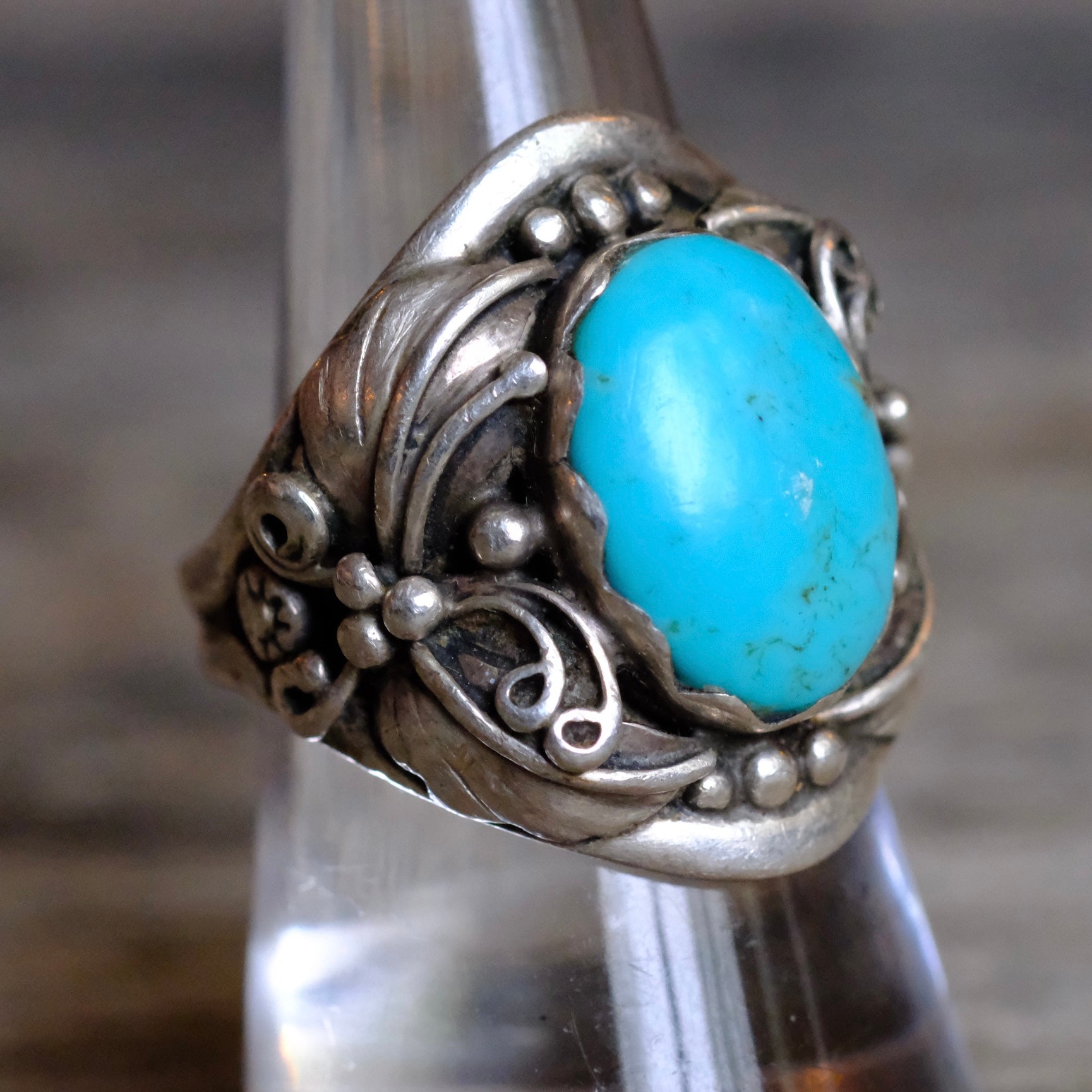 Vintage Serling Turquoise Feather Ring 8