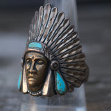 Vintage Sterling Turquoise Big Chief Ring 10.75