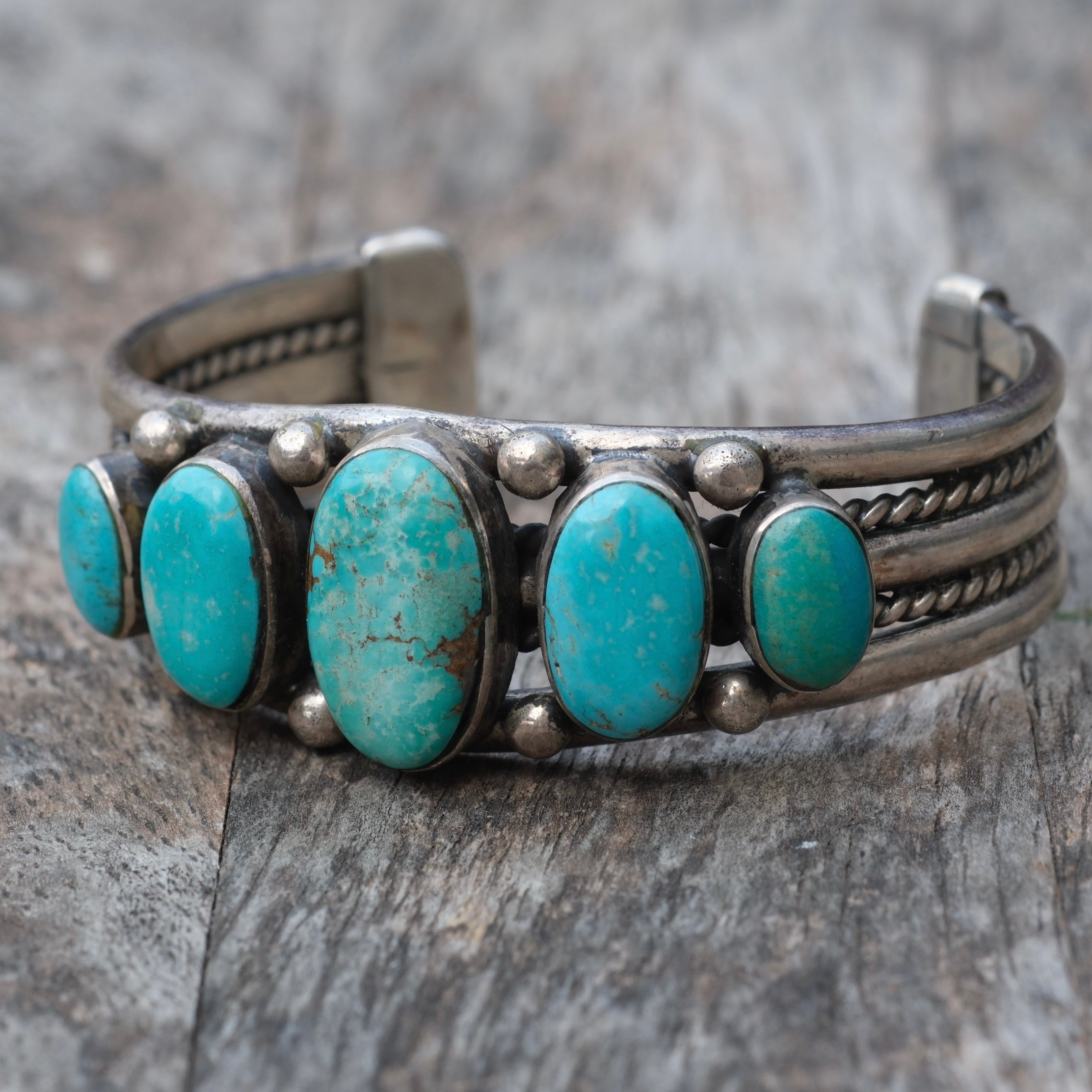 Heavy 5-Stone Turquoise Cuff Bracelet