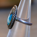 Vintage Sterling Turquoise Roper Ring 5.25